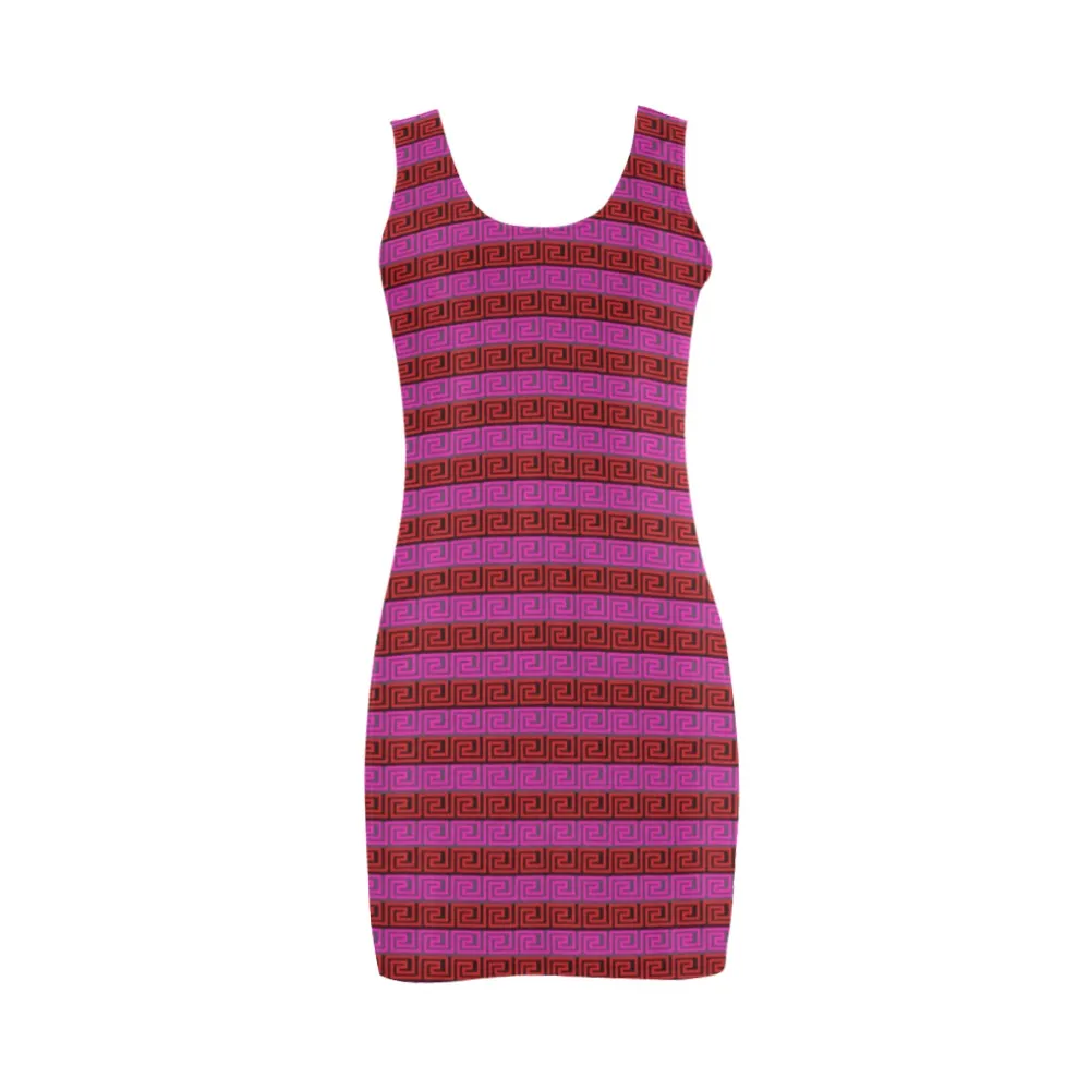 greek key fuchsia print 1 Medea Vest Dress (Model D06)