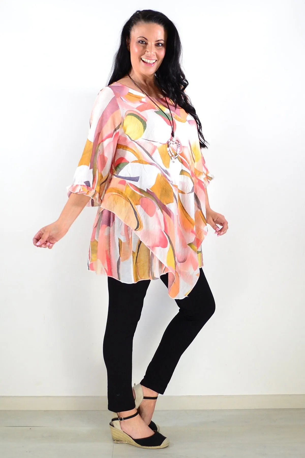 Handkerchief Hem Pink Crinkle Tunic Top