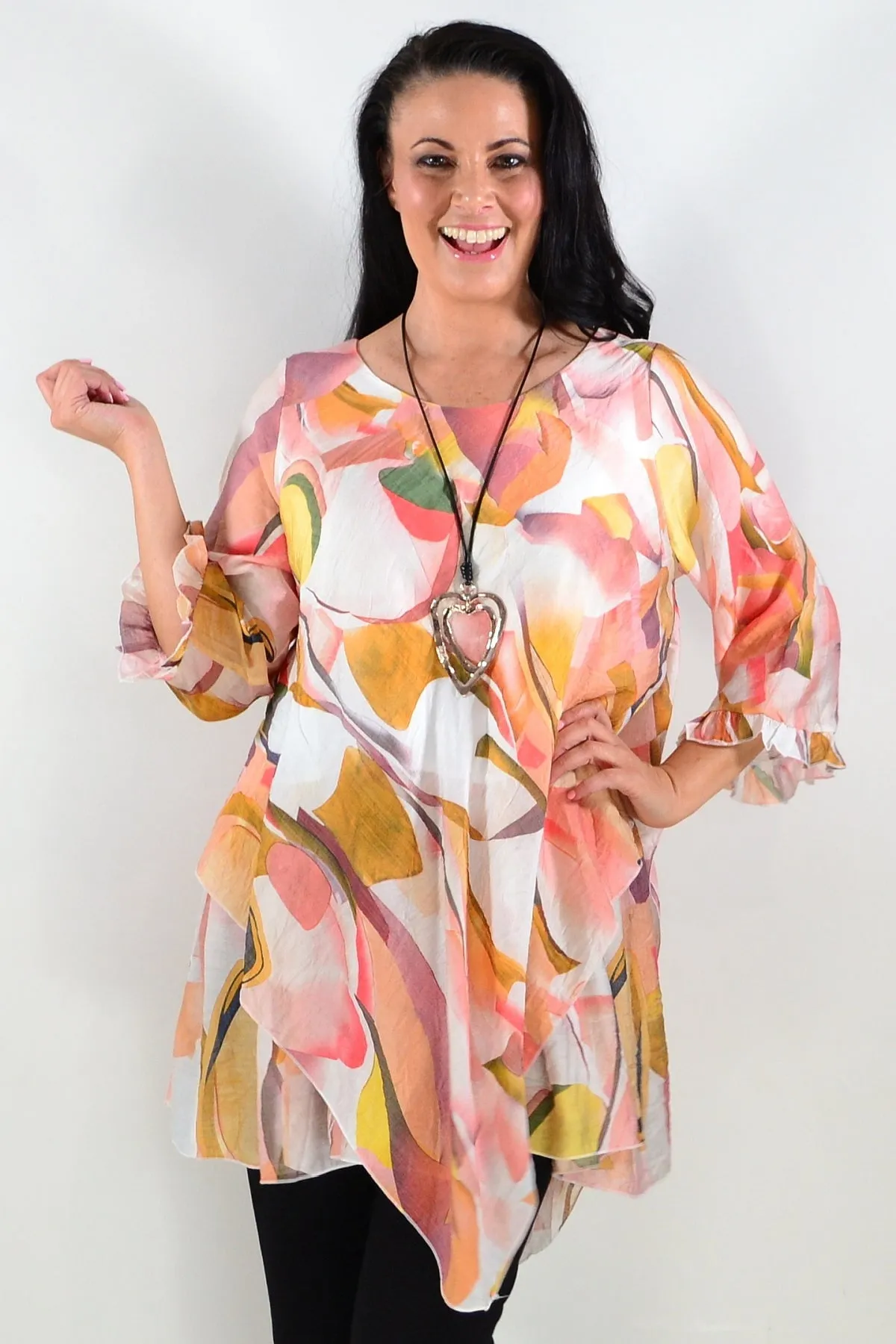 Handkerchief Hem Pink Crinkle Tunic Top