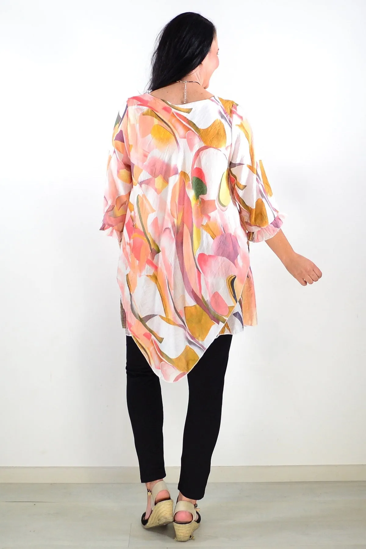 Handkerchief Hem Pink Crinkle Tunic Top