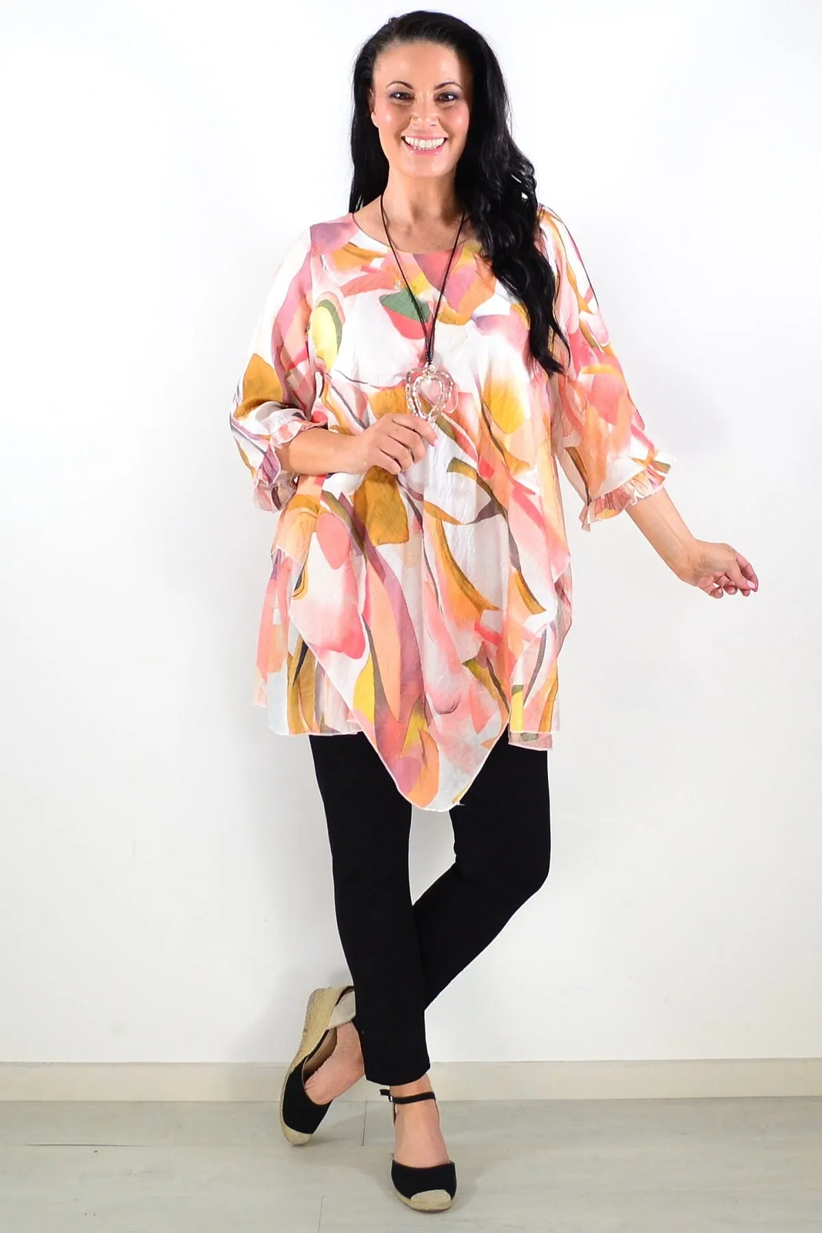 Handkerchief Hem Pink Crinkle Tunic Top