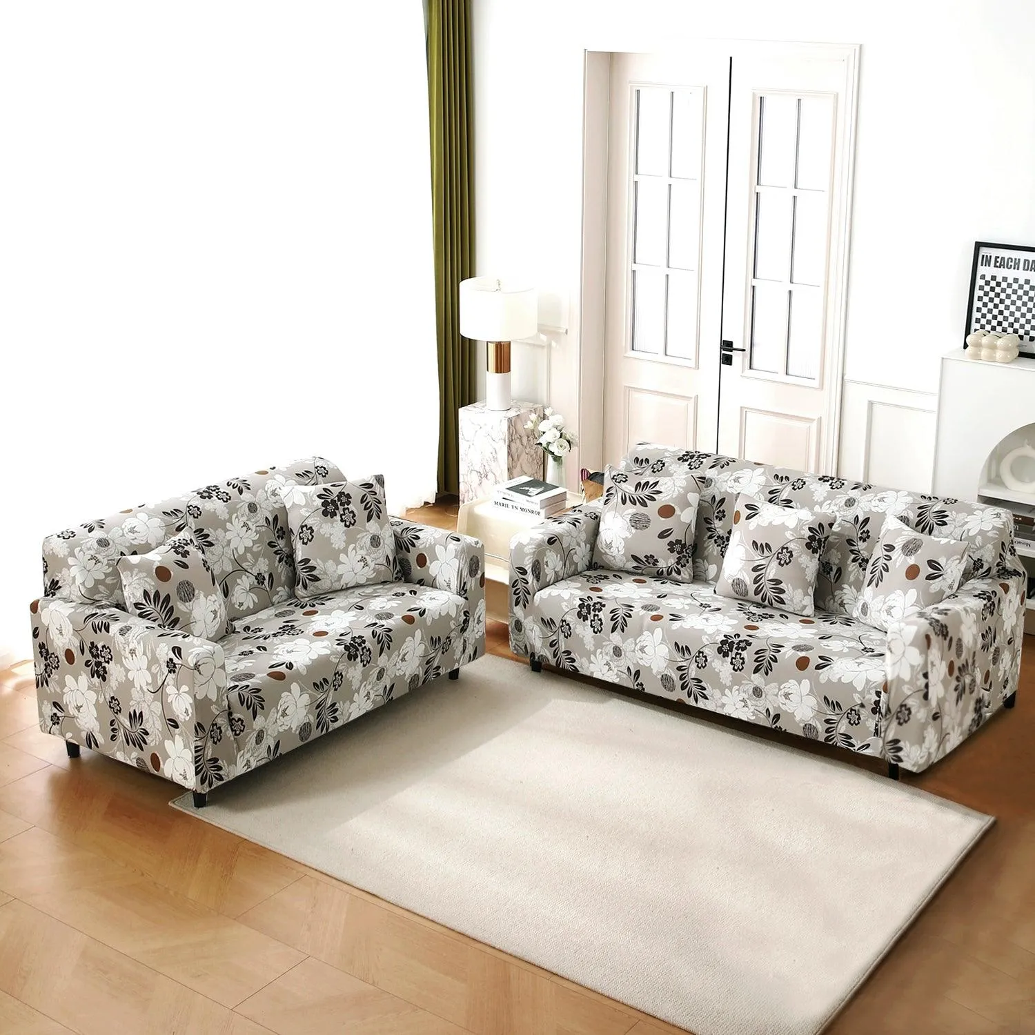 HOKIPO 140 GSM Stretchable Seater Sofa Cover, Feather Brown Floral