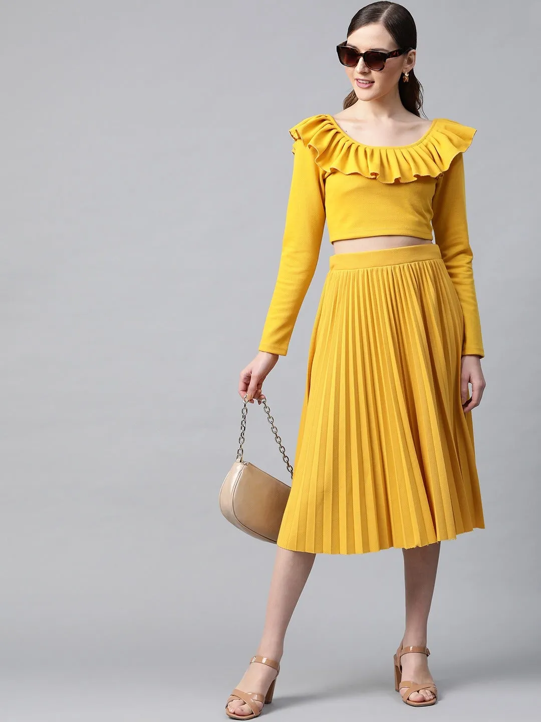 Mustard Rib Pleated Skirt
