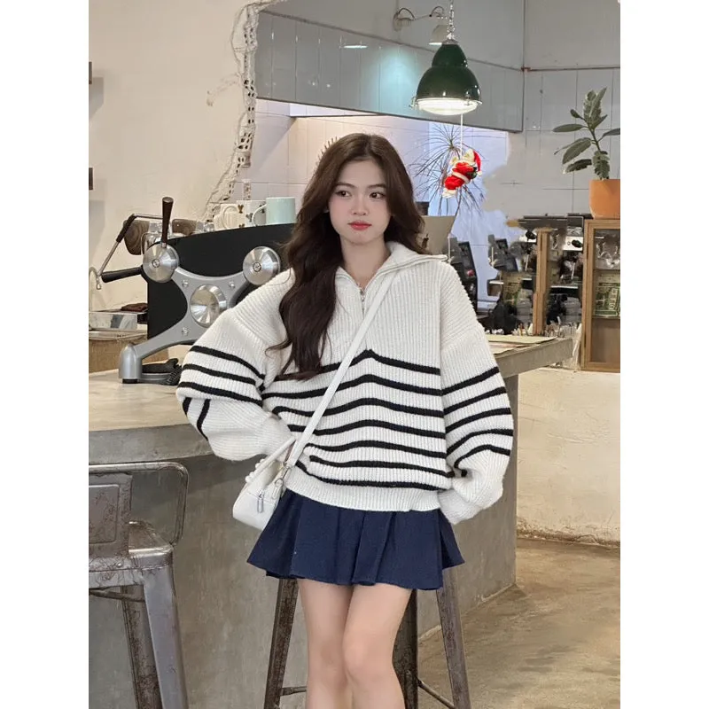 Polo Striped Knit Sweater with Zipper