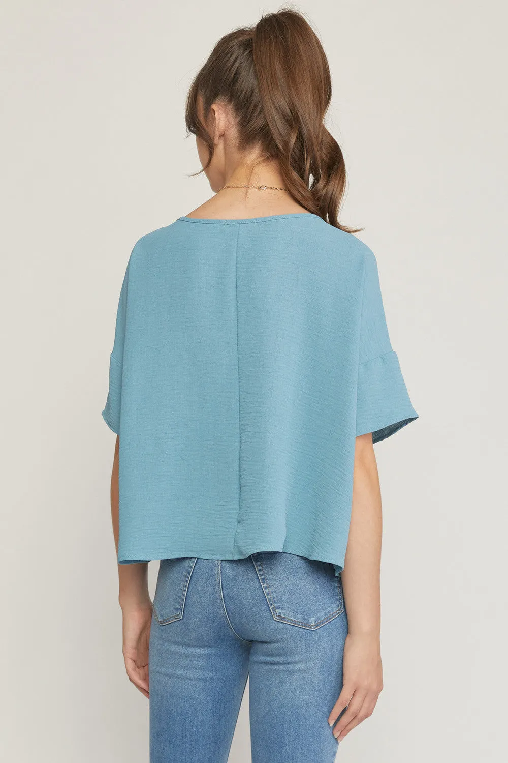 Round Neck Babydoll Top, Blue
