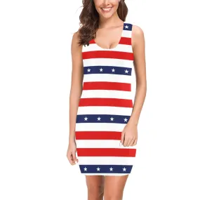 stars and stripes stripe horizontal print Medea Vest Dress (Model D06)