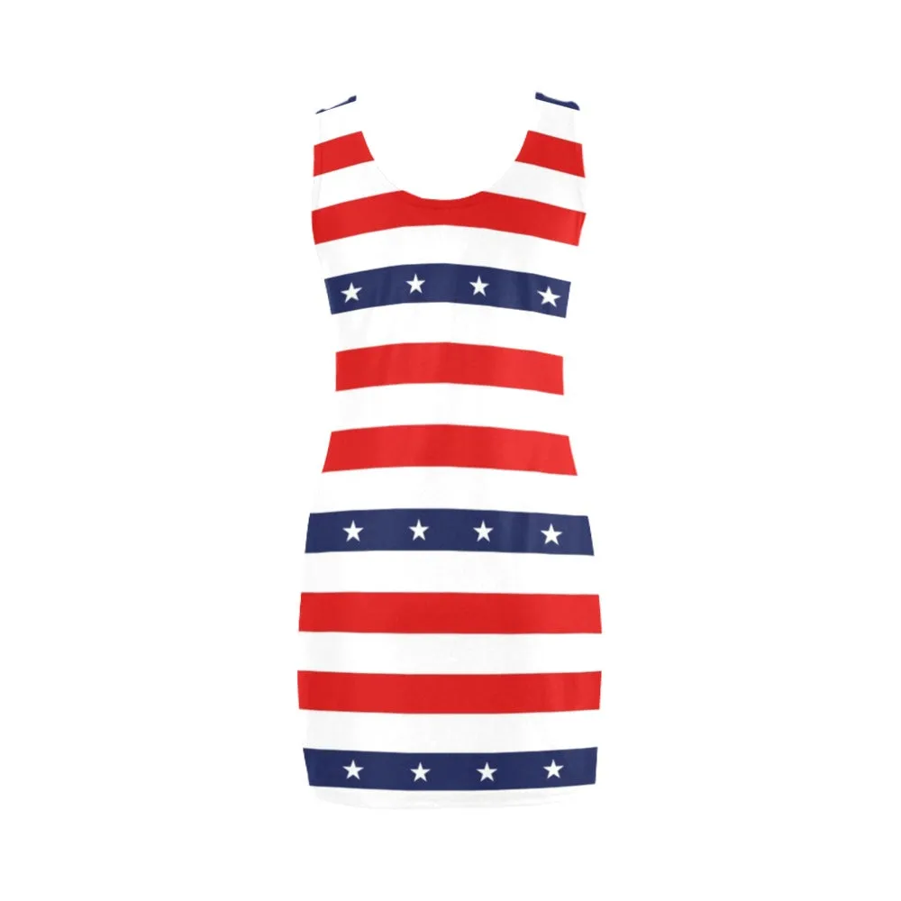 stars and stripes stripe horizontal print Medea Vest Dress (Model D06)