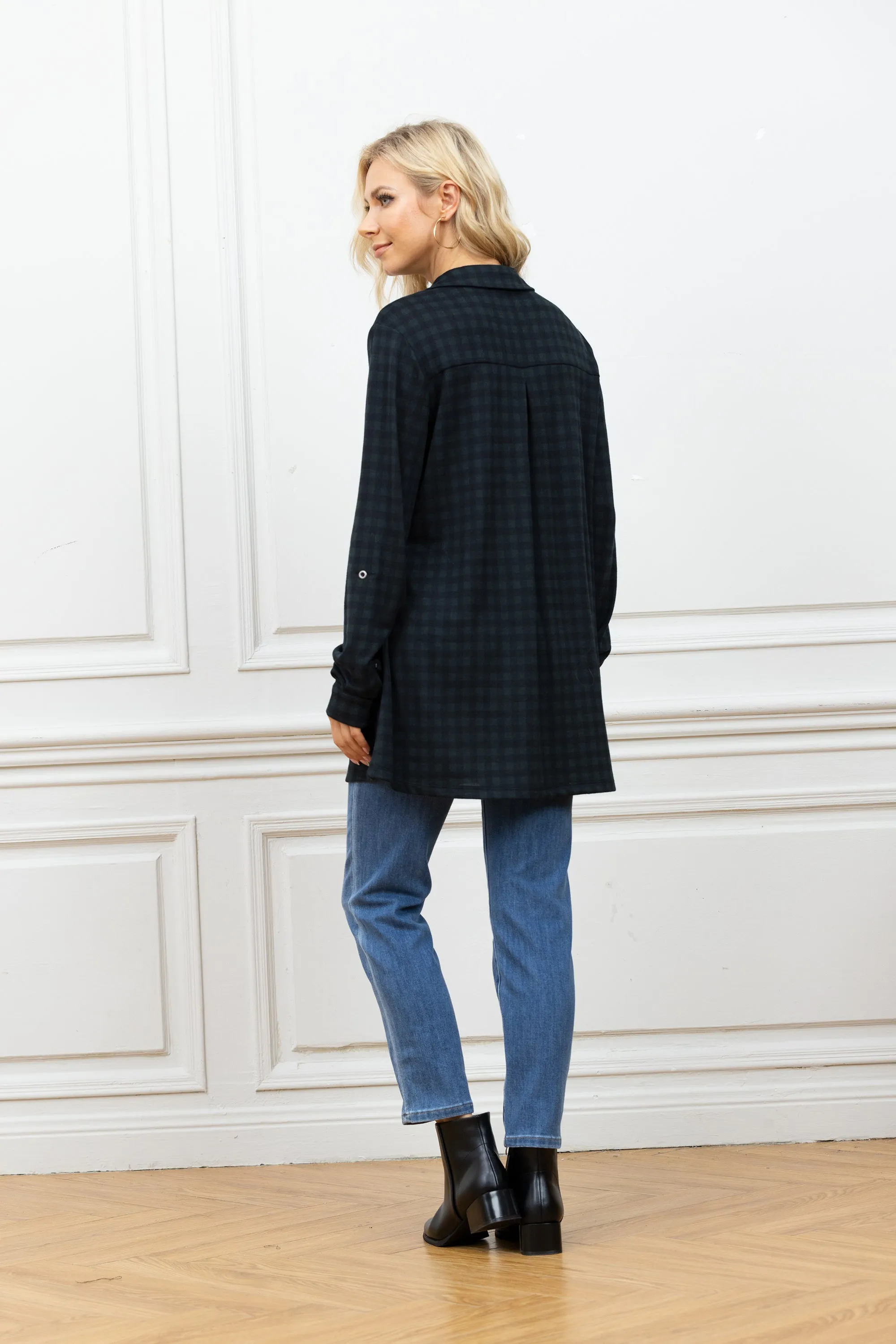 Tamra's 3/4 Button Down Plaid Tunic Top