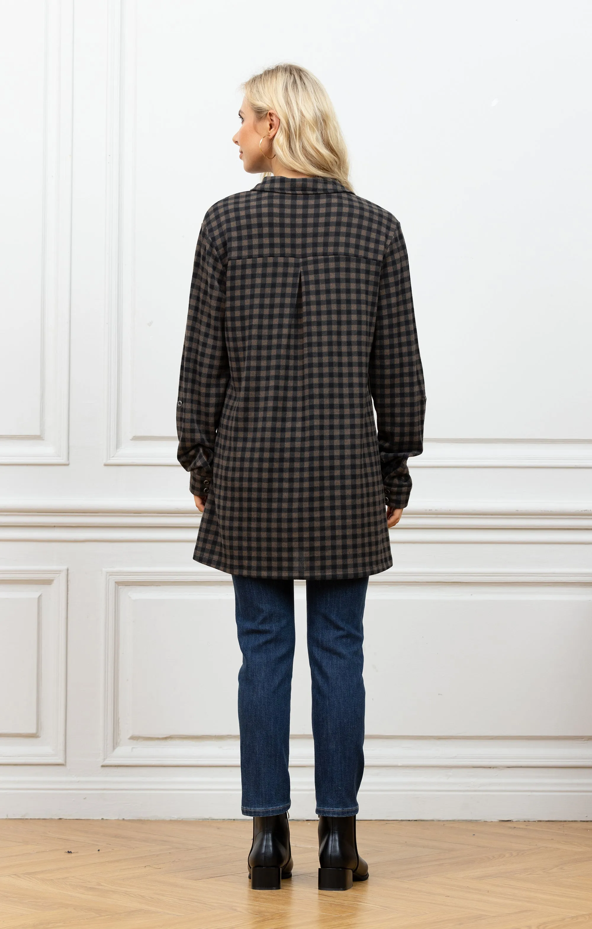 Tamra's 3/4 Button Down Plaid Tunic Top
