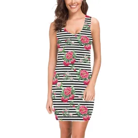 thin bw stripes roses red print 2 Medea Vest Dress (Model D06)