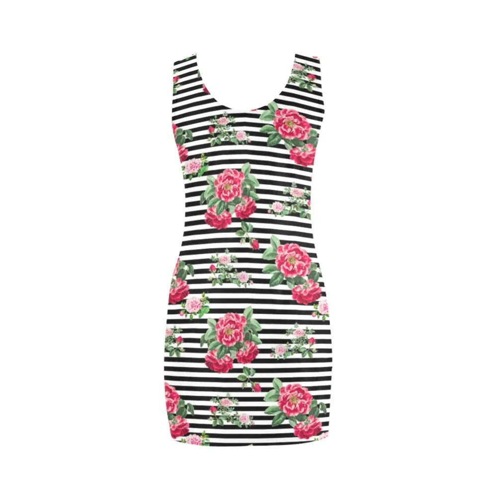 thin bw stripes roses red print 2 Medea Vest Dress (Model D06)
