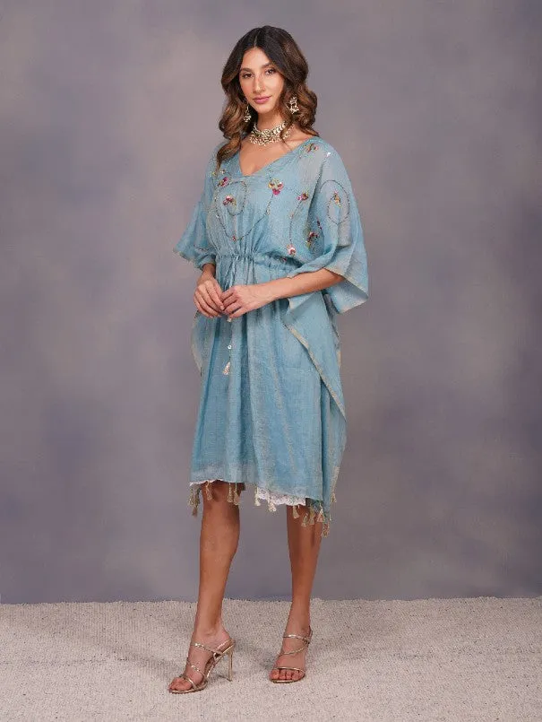 Tuquoise Daisy Baroque Jardin Kaftan Set (Set of 3)