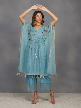 Tuquoise Daisy Baroque Jardin Kaftan Set (Set of 3)