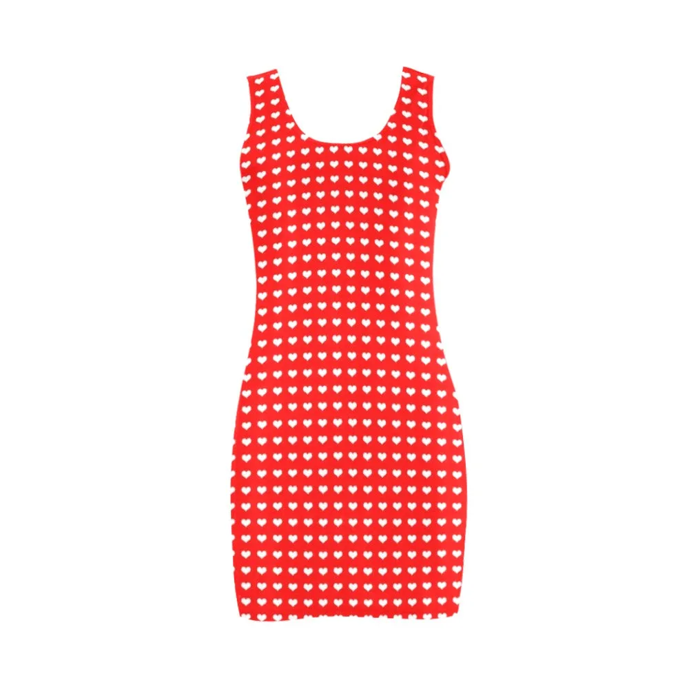 white heart red background print 2 Medea Vest Dress (Model D06)