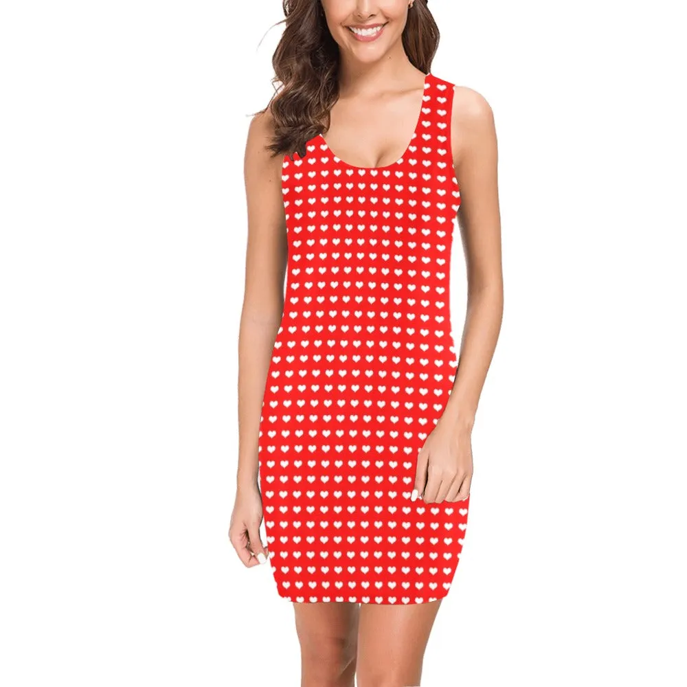 white heart red background print 2 Medea Vest Dress (Model D06)
