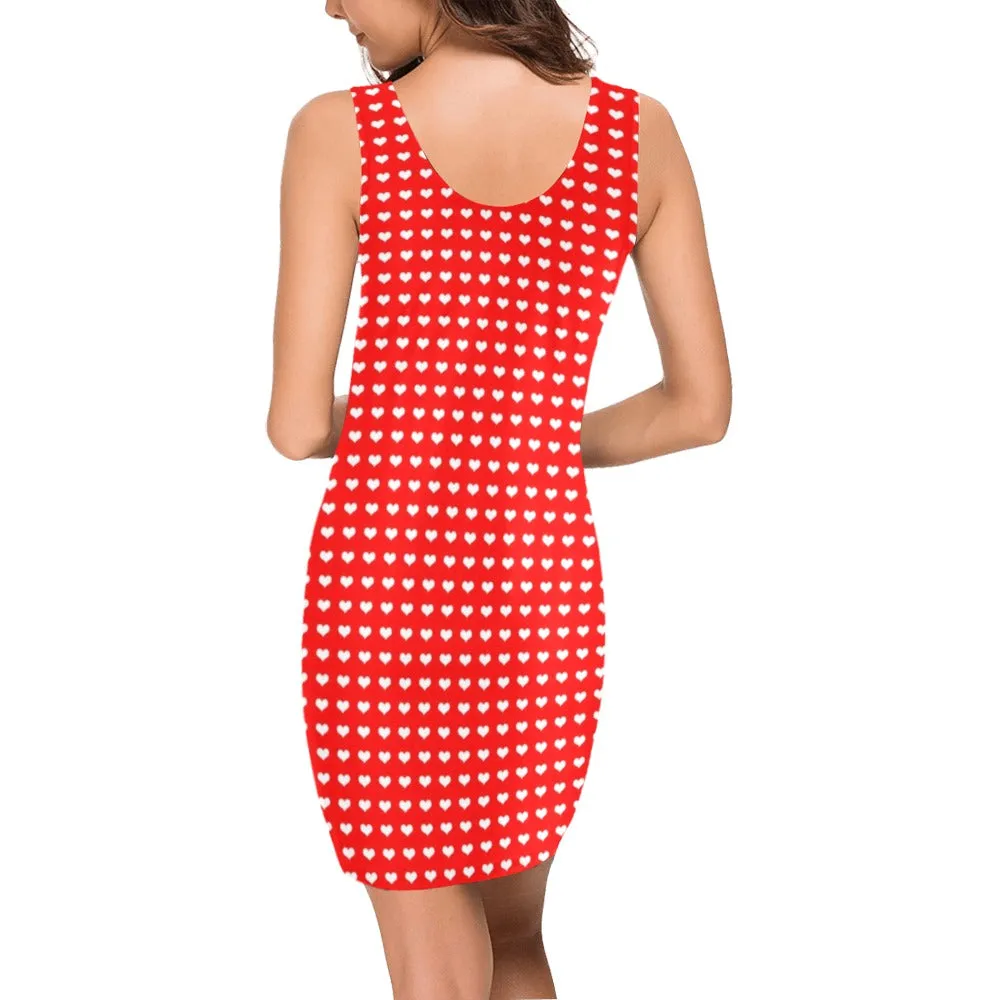 white heart red background print 2 Medea Vest Dress (Model D06)