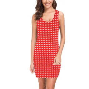 white heart red background print 2 Medea Vest Dress (Model D06)