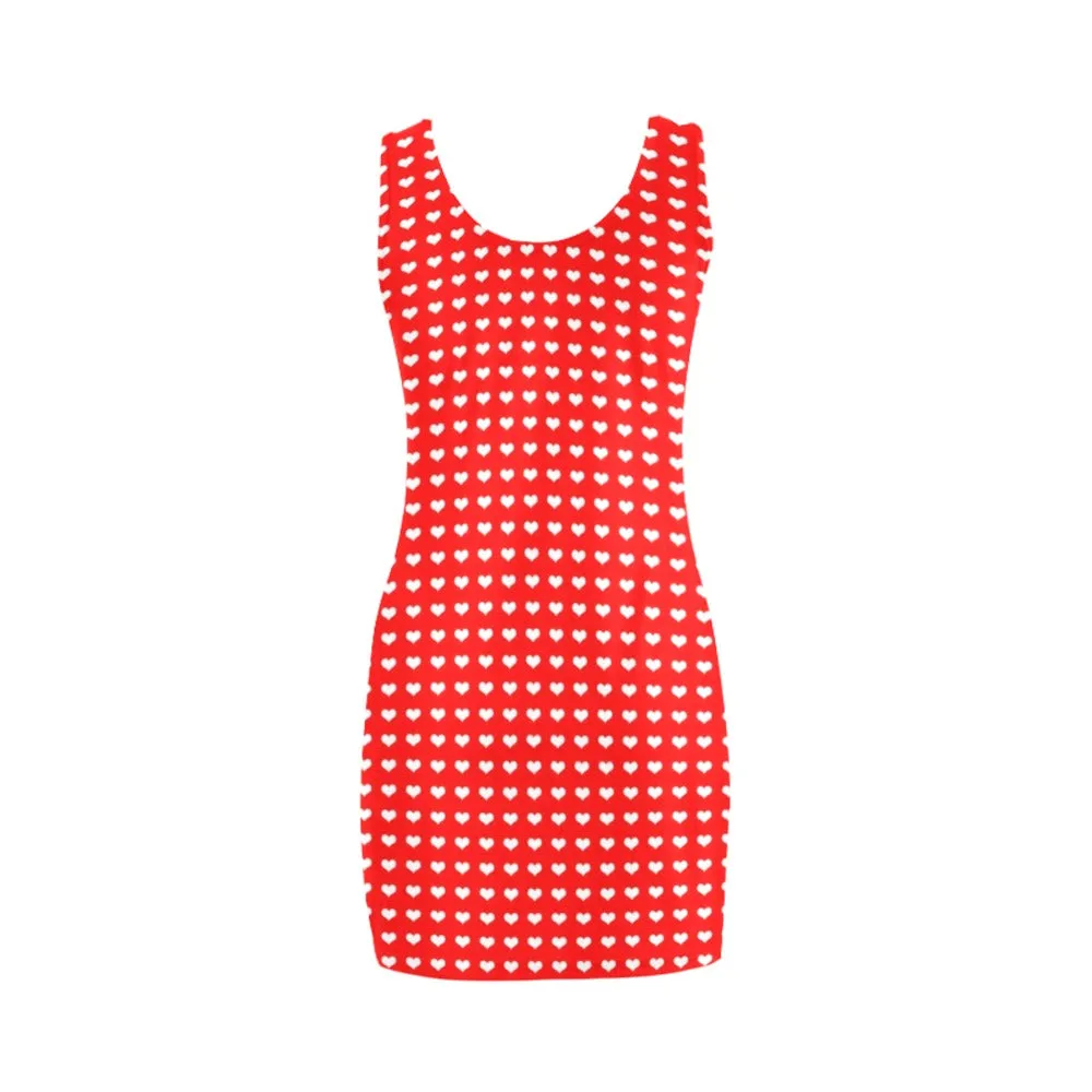 white heart red background print 2 Medea Vest Dress (Model D06)