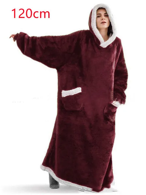 Winter Lounging Hoodie Blanket Winter Warm Home Clothes Women Men Oversized Pullover With Pockets