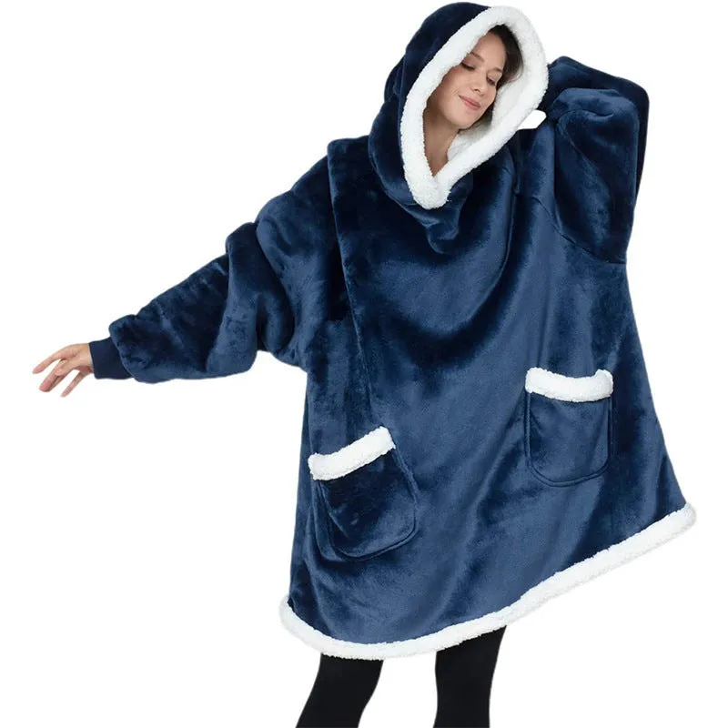 Winter Lounging Hoodie Blanket Winter Warm Home Clothes Women Men Oversized Pullover With Pockets