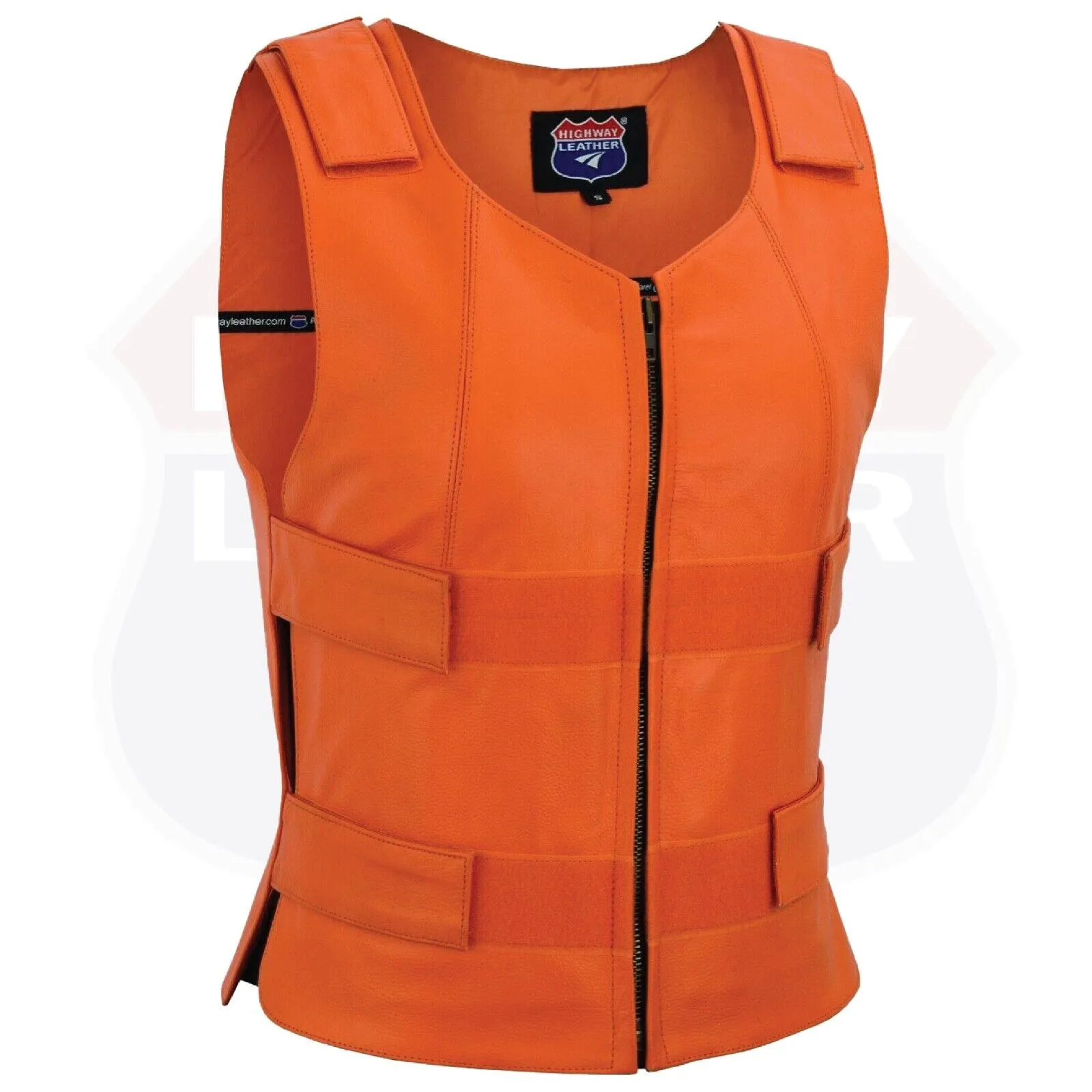 WOMEN ORANGE BULLET PROOF LEATHER VEST